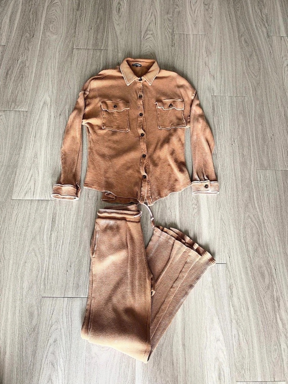Brown Two-Piece Ribbed Set